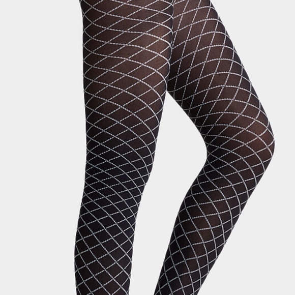 Black and white textured diagonal check tights made in Italy NWT - Picture 2 of 8